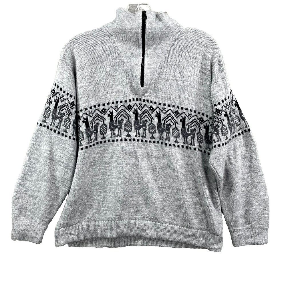 Chasqui Manos Andinas Sweater Mens M Fair Isle Llama Knit Alpaca Wool 1/4 Zip